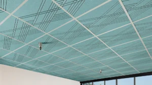 Hatch ceiling tiles in blue.