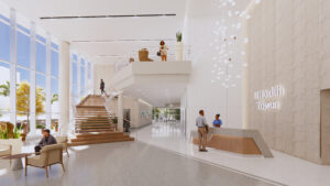 rendering of the UHealth Tower lobby