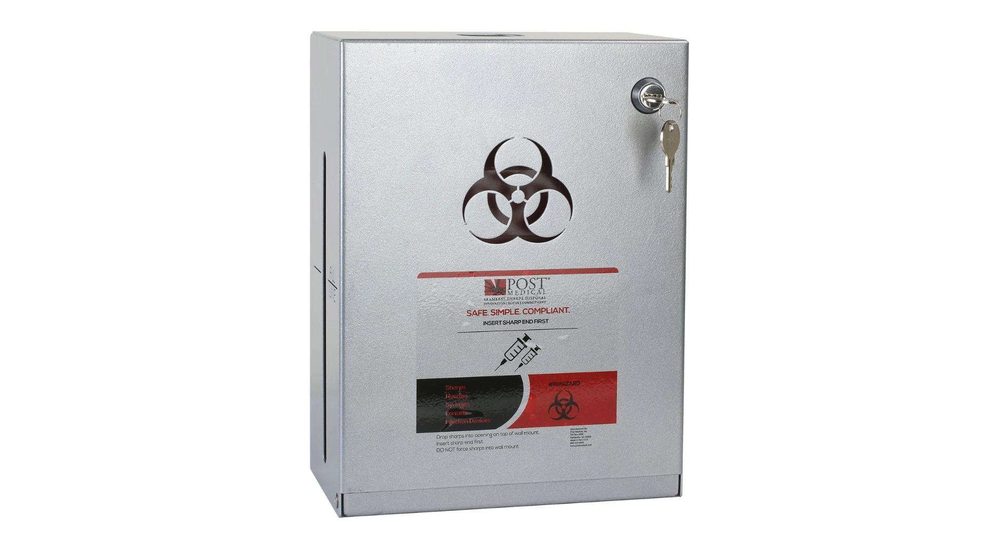 Ideal for creating a safe and calming environment in a patient-facing space, Conseal! Sharps Cabinets offer steel wall-mounted cabinets that provide secure storage and protection for one-gallon sharps boxes for needles, blending safety and aesthetics in one elegant unit.