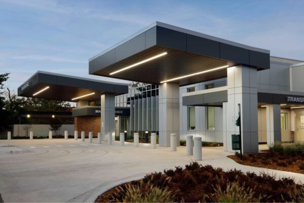 The main entrance facade of Wesley Rehabilitation Hospital in Wichita, Kansas, provides a welcoming and accessible entry point for patients and visitors.
