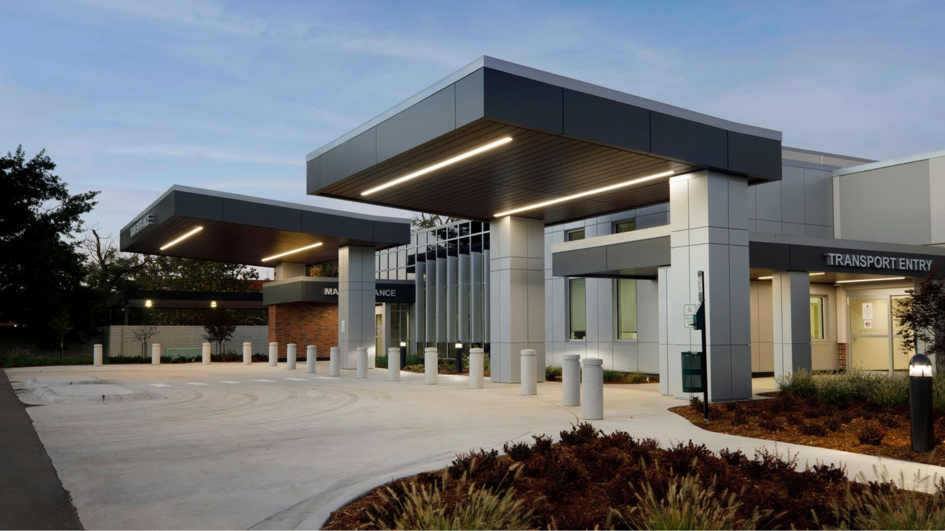 The main entrance facade of Wesley Rehabilitation Hospital in Wichita, Kansas, provides a welcoming and accessible entry point for patients and visitors.