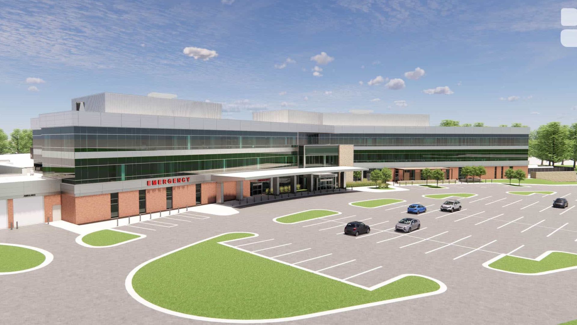 The tower is part of a broader $100 million expansion and renovation program that includes a three-story, 117,000-square-foot addition and roughly 25,000 square feet of remodel work.