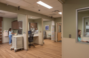 This state-of-the-art Neonatal Intensive Care Unit (NICU), designed by GMC for Baptist East in Montgomery, Ala., is designed to provide advanced neonatal care in a modern, patient-centered environment that prioritizes both clinical efficiency and family support.