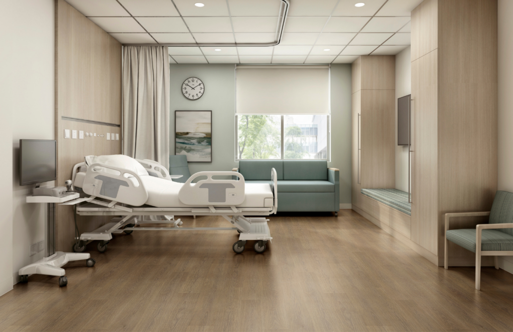 Constant foot traffic, rolling equipment, and frequent cleaning repeatedly test material performance in healthcare facilities. 
