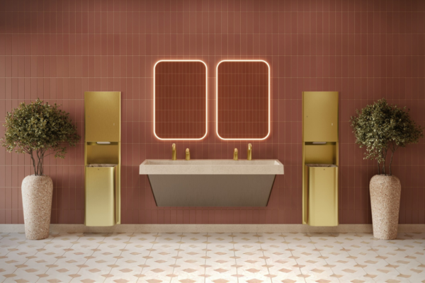 The Elvari washroom accessories collection from Bradley Corporation is a coordinated suite of commercial restroom fixtures designed to create a unified, modern aesthetic while enhancing functionality.
