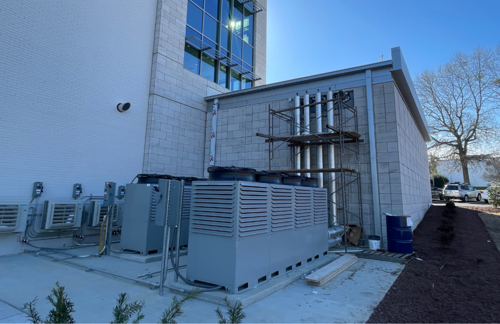 The central air handling and chilled water systems are sized for the eventual fit-out of the entire building, creating a plan to minimize the disturbance to the facility when the fit-out takes place.