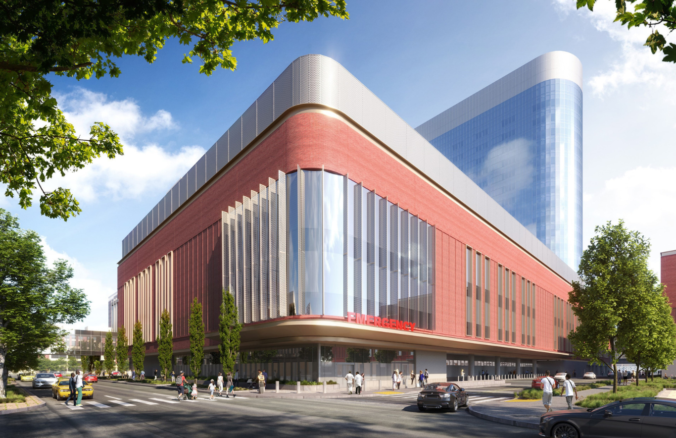 When it’s complete, the new part of the hospital will offer 432 private patient rooms, each with the highest levels of interactive smart technology; the 449 patient rooms that will remain at the existing hospital will be converted into private spaces.