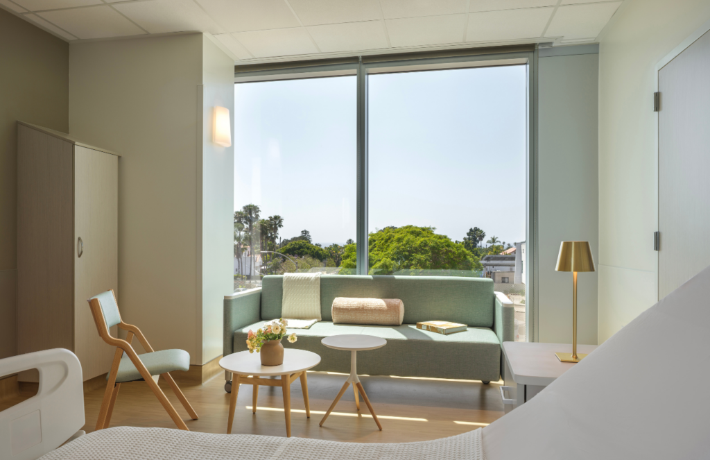 Private rooms incorporate advanced clinical technology while emphasizing comfort, family involvement and connections to nature through abundant natural light and regional design references.