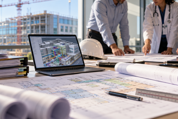 healthcare stakeholders meeting over construction data and plans